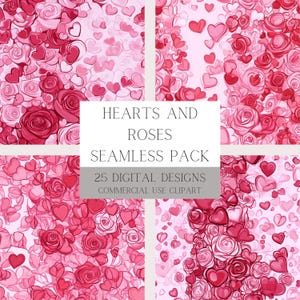 Valentinstag Herzen und Rosen: 25 nahtlose digitale Hintergründe für Kunsthandwerk & Design (3600x3600px)