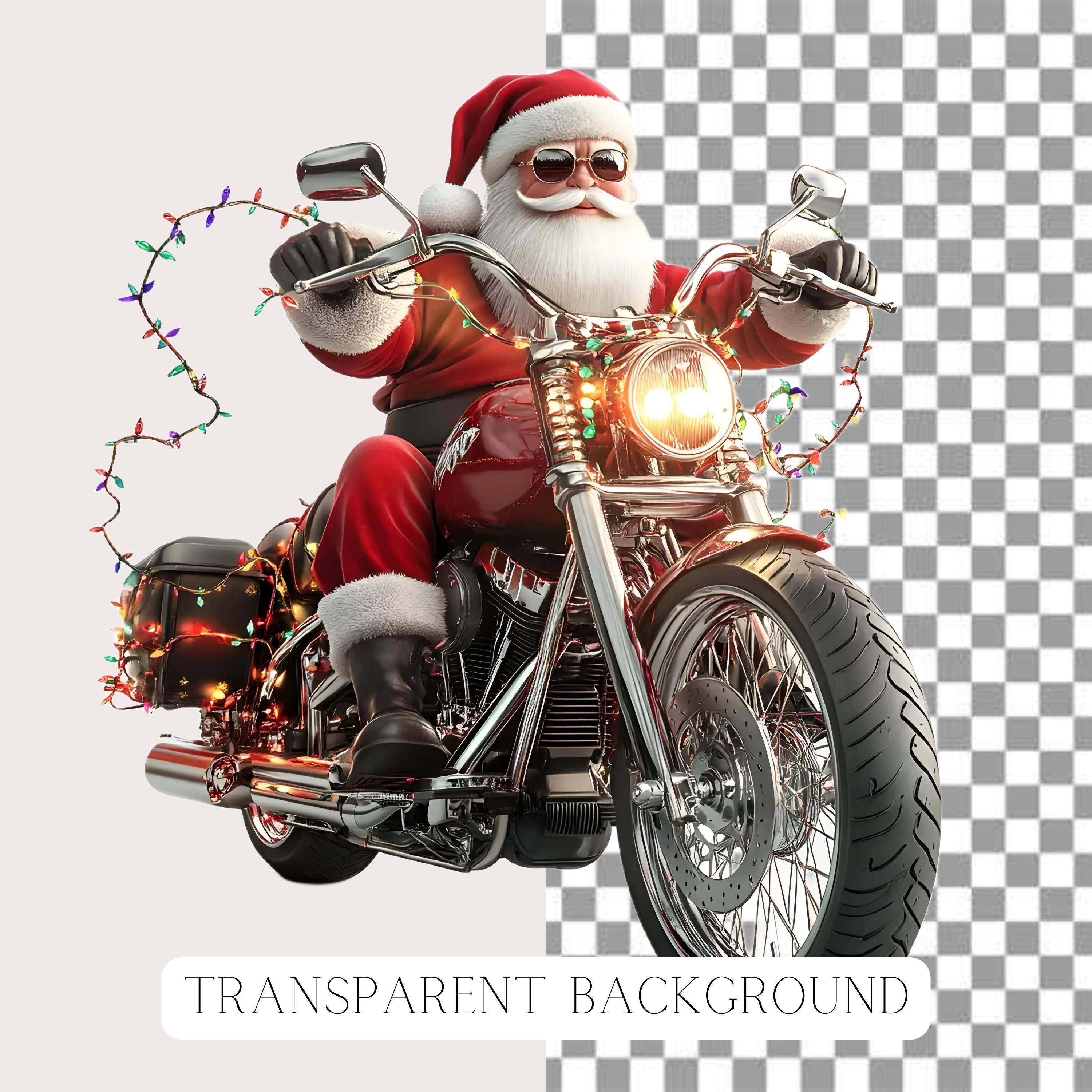 Jolly Santa Riding Motorcycle Christmas Clipart: High-res PNG With ...