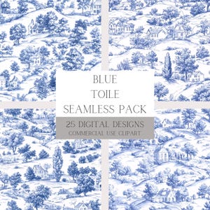 Motifs sans couture de toile française bleue : 25 motifs de campagne vintage pour travaux manuels numériques et décoration