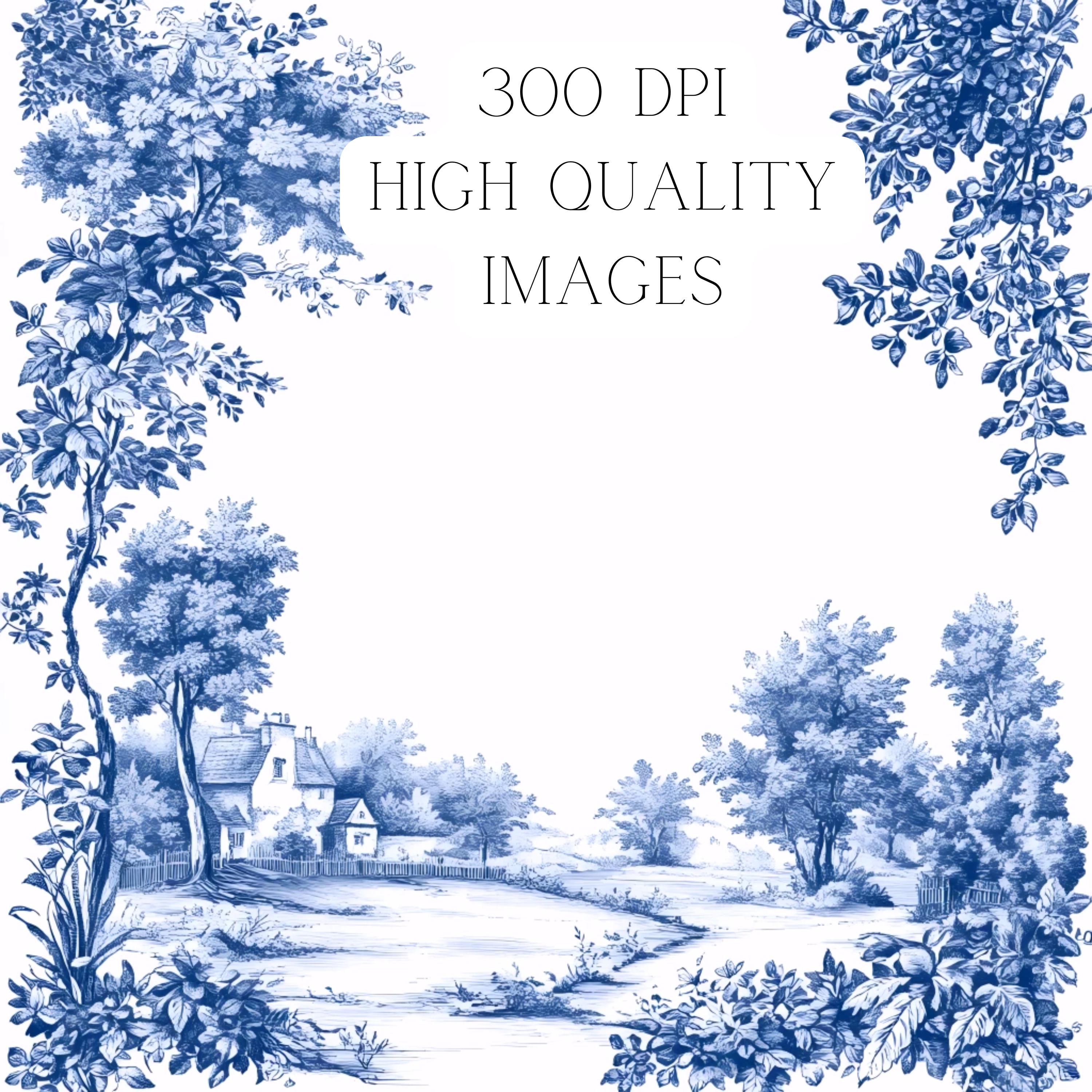 Vintage Blue French Toile Digital Paper: Elegant Countryside