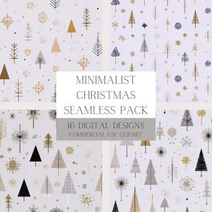 Minimalist Christmas Seamless Pattern Pack, 16 Neutral Holiday Digital Papers for Wrapping, Fabric & Crafts