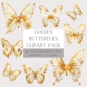Gold Schmetterling Clipart Pack mit hochwertigen PNG Grafiken zum sofortigen Download