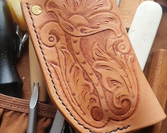Leatherman Wave Holster - Tooled leather sheath with belt loop - Western Style Multitool holder