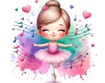 Ballerina Clipart Bundle – Dancing Girl, Musical Notes (Digital Download)