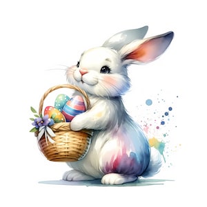 12 Clipart di coniglietti pasquali carini, Clipart di conigli, Clipart di acquerelli stampabili, JPG di alta qualità, Download digitale, Carta artigianale, diari spazzatura