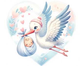 Stork Baby Clipart: Nursery Decor JPG Images (Digital Download, Commercial Use) 10 JPG