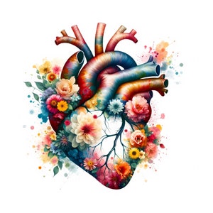Floral Heart Clipart | 12 JPGs de alta qualidade | Pacote de clipart de flores de coração | Arte de parede | Artesanato em papel | Impressões digitais | Uso comercial