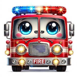 Niedliches Feuerwehrauto Clipart | 10 hochwertige JPGs | Entzückende Feuerwehrauto Clipart Bundle | Wandkunst | | Drucksachen | Kommerzielle Nutzung