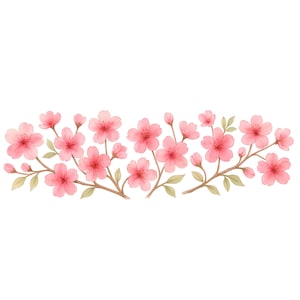 Clipart de borde de cerezo en flor, 15 PNG de alta calidad, paquete de sakura japonesa, clipart de acuarela, impresión de flores, manualidades de papel, diarios basura