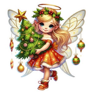 Clipart fée de Noël | 12 modèles de haute qualité | Lot fée de Noël magique | Jolie fée de Noël | Décoration des Fêtes | Utilisation commerciale