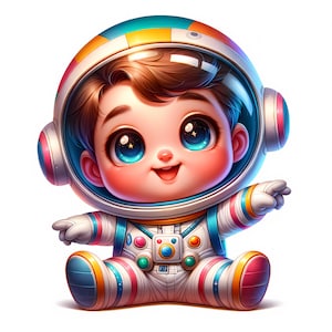 Pacchetto di clipart di astronauti carini - 12 JPG di alta qualità - Adorabile astronauta - Decorazione per la cameretta dei bambini - Arte dello spazio - Materiali stampabili - Uso commerciale