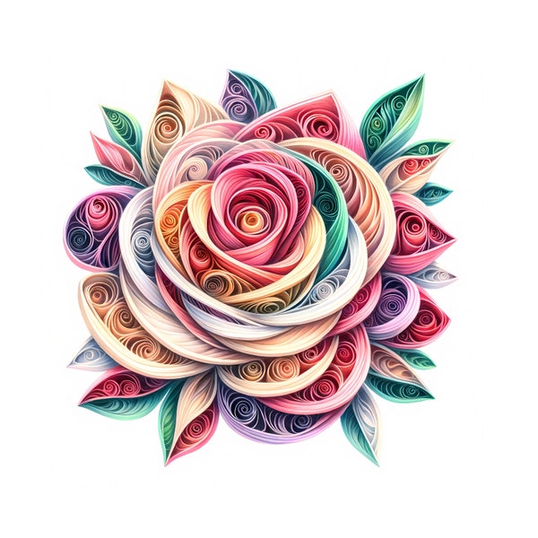 Clipart fleur quilling - 12 fichiers JPG de haute qualité - lot de fleurs quilling colorées - fabrication de cartes, art mural, créations en papier, impressions numériques