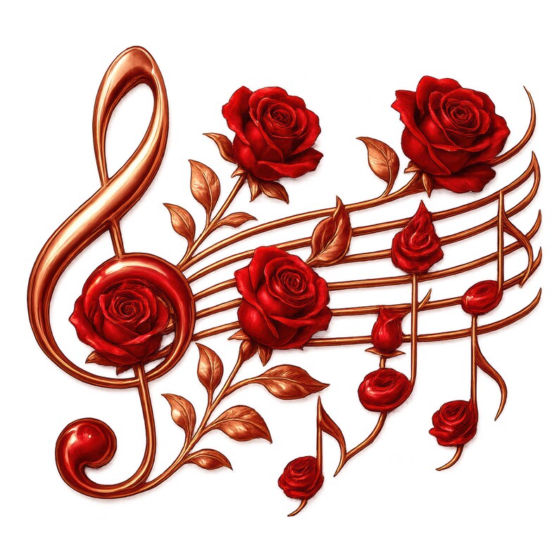 Clef Notes With Roses Floral Music Note Clipart, High-quality Pngs (commercial Use) - Etsy