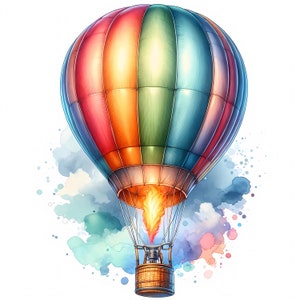 Ballons à air chaud colorés des cliparts | 10 fichiers JPG de haute qualité | Lot de cliparts | Art lunatique de ballon | Imprimable | Utilisation commerciale