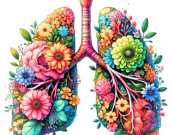 Floral Lung Clipart: Botanical Anatomy Art (12 PNG JPG Digital Download) (Commercial Use)
