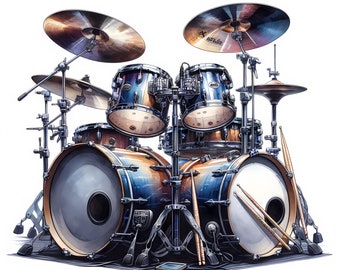 Drum Clipart - 10 High-Quality JPGs - Drum Set Clipart Bundle - Wall Art - Musical Art - Paper Craft - Printables - Commercial Use