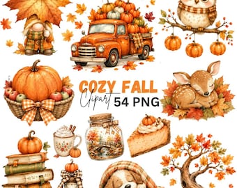 Autumn Cottage Clipart: Fall Harvest Scenes with Animals Graphics (Digital Download) 54 PNG