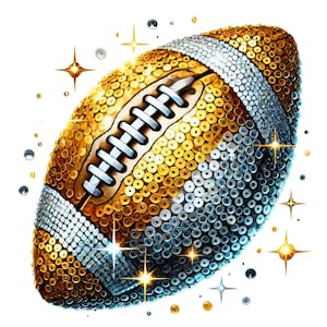 Football Clipart, 11 High-Quality Design, Vibrant Sequin Football Clipart Bundle, Football Posters, Sports Art, Printables, Commercial Use