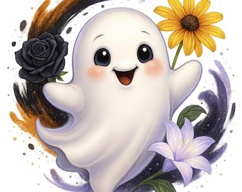 Cute Halloween Ghost Clipart, Pastel Goth PNG (Digital Download)