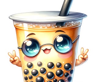 Kawaii bubbelthee-clipart | Drink Art (digitale prints) | Commercieel gebruik