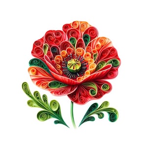 Quilling Flower Clipart - 12 JPGs de alta qualidade - Pacote de flores coloridas para quilling - Criação de cartões, arte de parede, artesanato em papel, impressões digitais