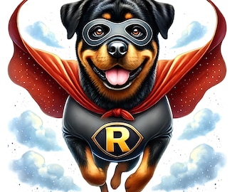 Funny Superhero Rottweiler Clipart: Playful Dog Art (Digital Download, Commercial Use, 11 JPGs)