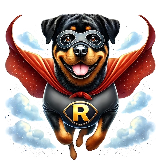 Funny Superhero Rottweiler Clipart: Playful Dog Art (digital