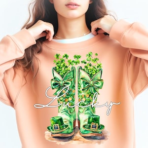 Howdy St. Patrick&#39;s Png, Lucky Cowboy boots St. Patrick&#39;s Day Png, Happy St. Patrick&#39;s Png, Green Coquette Bow Png, Retro St. Patrick&#39;s Png