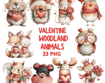 Valentijnsdag bosdieren clipart | Schattige liefdesafbeeldingen | Digitale download | 23 png-bestanden