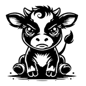 Grumpy Baby Cow SVG & PNG, Angry Baby Cow Clipart, Cute Cow Vector, Cow Silhouette, SVG Files for Cricut, Sublimation Design, Commercial Use