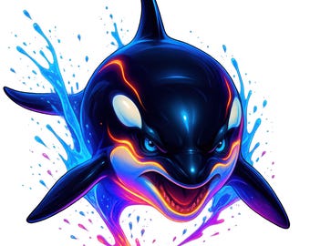 Neonowa Orka Clipart: Świecący Wieloryb w Pakiecie PNG – Do Użytku Komercyjnego