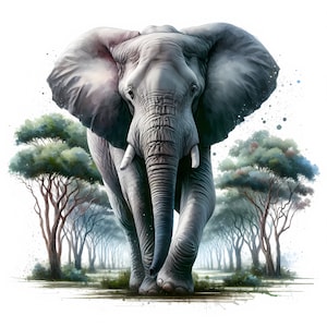Elefante Clipart - 11 JPGs de alta qualidade - Elefante aquarela - Download digital - Criação de cartões, Clip Art, Artesanato em papel
