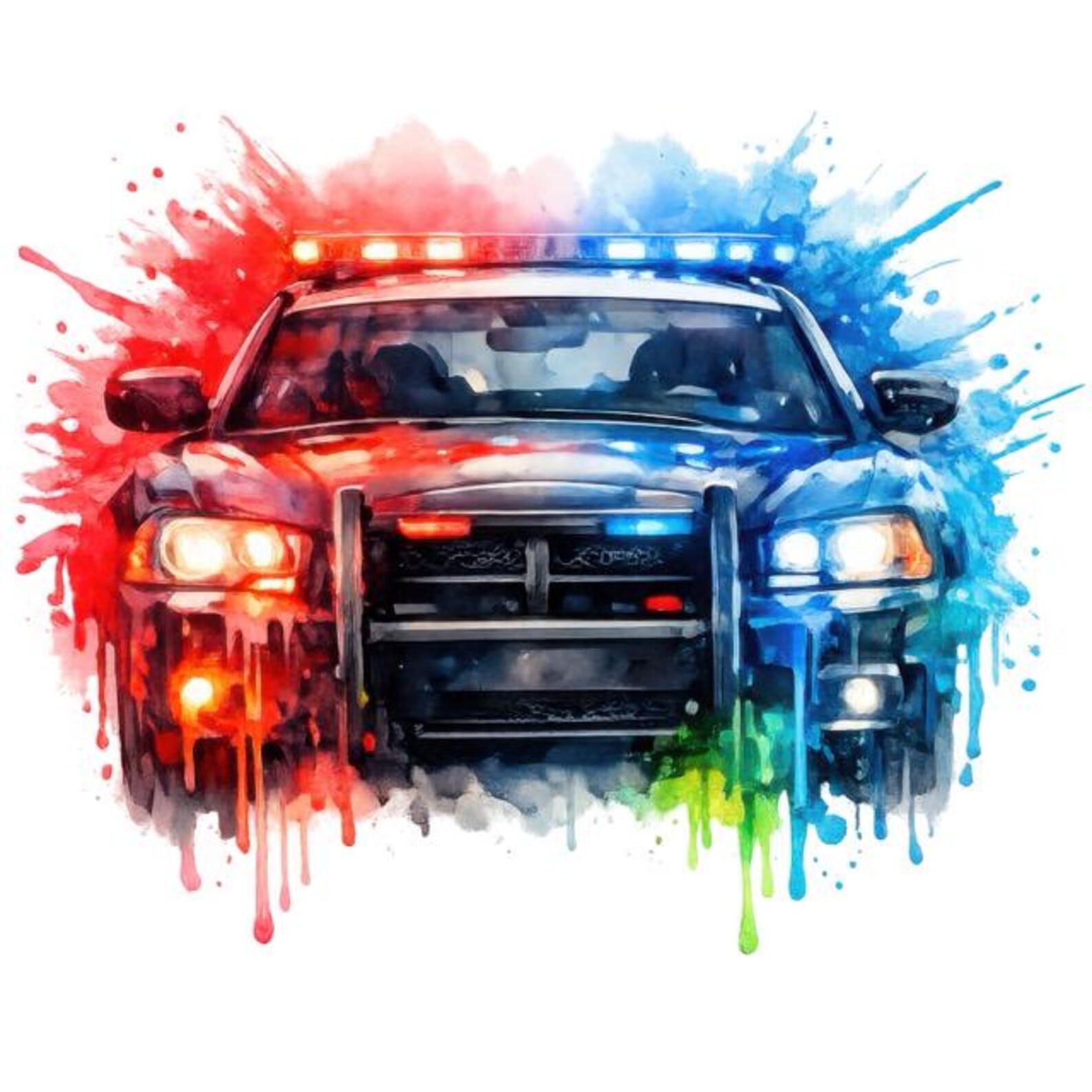 Watercolor Police Car Clipart, Transparent Patrol Vehicle Graphics ...