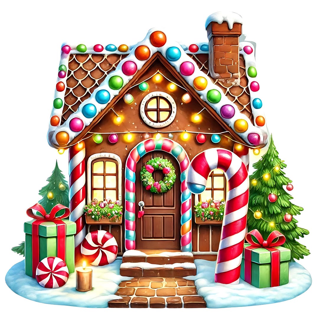 Candy Cane Gingerbread House Clipart: Holiday Decor (digital Download ...