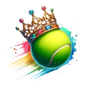 Tennisball mit Krone Clipart | 12 hochwertige JPGs | Lebendige Tennisball Clipart Bundle | Sportkunst | Drucksachen | Kommerzielle Nutzung