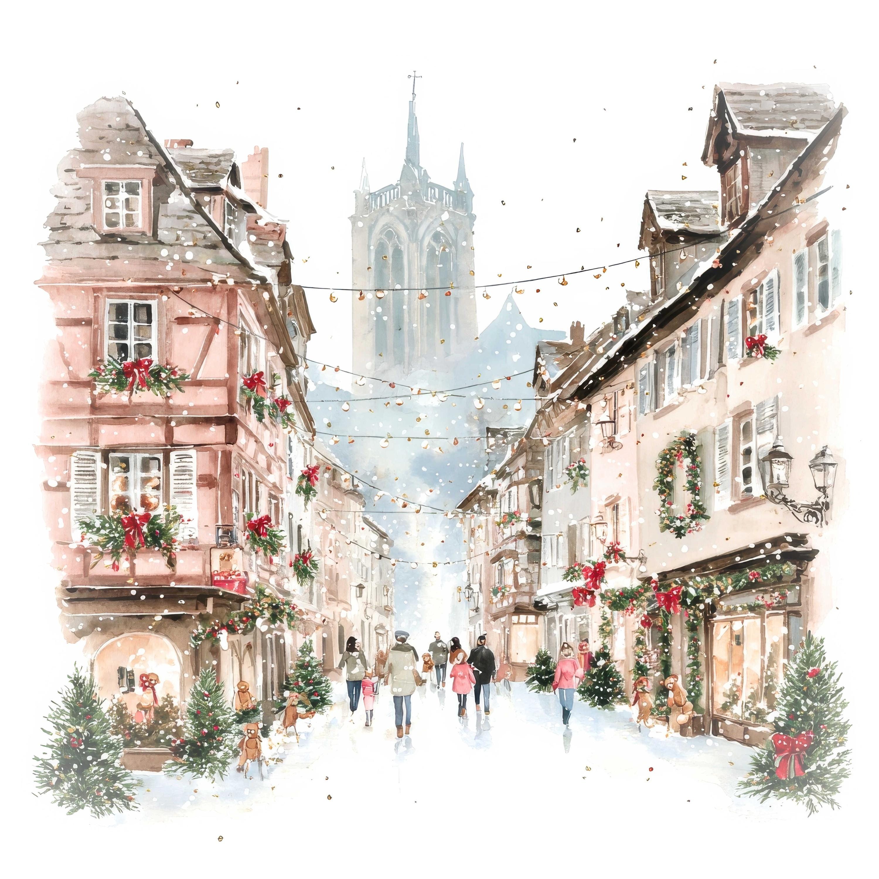 Christmas in France Clipart, French Christmas Holiday Scene, Digital ...