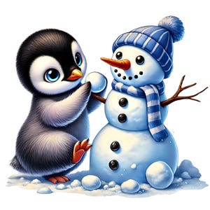 Clipart de pingüino navideño / 10 JPG de alta calidad / Paquete de imágenes festivas de pingüinos navideños / Arte navideño / Imprimibles / Uso comercial