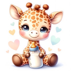 Clipart bébé girafe - 10 fichiers JPG de haute qualité - baby shower, fabrication de cartes, décoration de chambre d'enfant, créations numériques en papier, licence commerciale