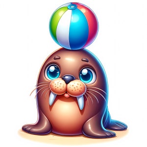 Cute Walrus Clipart | 10 High-Quality JPGs | Adorable Walrus Clipart Bundle | Wall Art | Arctic Art | Printables | Commercial Use