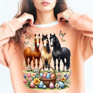 Joyeuses Pâques PNG, chevaux de Pâques Png, Pâques pour filles, lapin de Pâques, chevaux de la ferme de Pâques Png, fleurs printanières Png, coquette de Pâques Png, sublimation