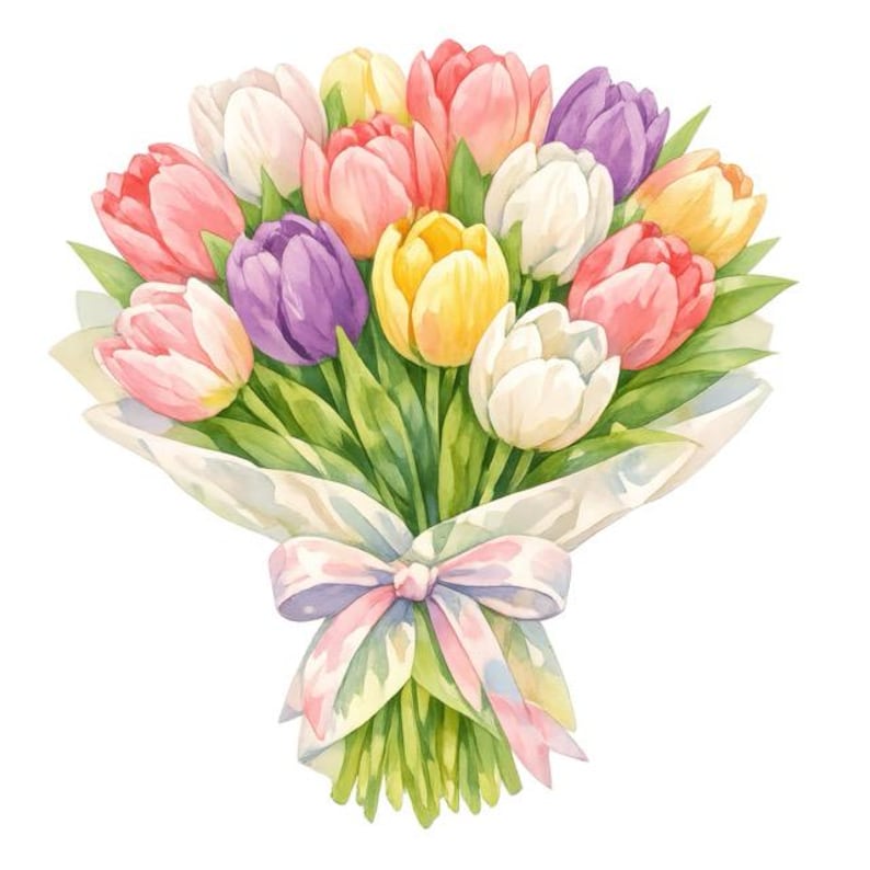 Watercolor Tulips Bouquet Clipart | Spring Flowers Graphics | Digital ...