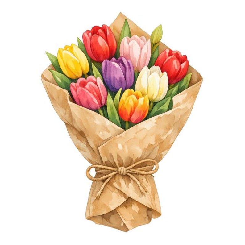 Watercolor Tulips Bouquet Clipart | Spring Flowers Graphics | Digital ...