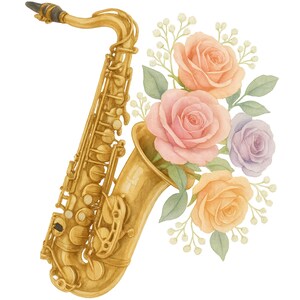 Floral Saxophone Clipart: Watercolor Saxophone With Flowers PNG ...
