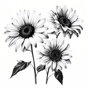 Clipart de flores em preto e branco | 12 JPGs de alta qualidade | Esboços de clipart de flores | Arte de parede | Artesanato em papel | Impressões digitais | Uso comercial