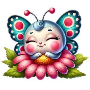 Imágenes prediseñadas de mariposas adorables / 12 archivos JPG de alta calidad / Paquete de imágenes prediseñadas de mariposas adorables / Arte infantil / Arte de insectos / Imprimibles / Uso comercial