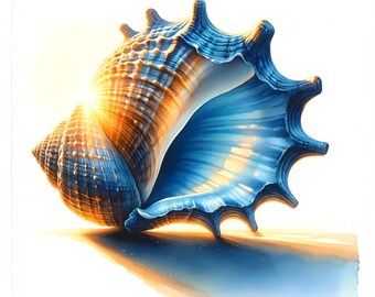 Blue Seashell Clipart: Ocean Theme Digital Art  (Commercial Use) (Digital Download) 12 JPG