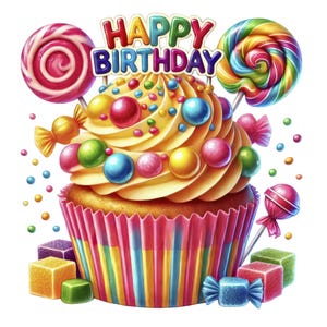 Happy Birthday Cupcake Clipart | 12 High-Quality PNGs | Happy Birthday Clipart Bundle | Birthday Party Art | Birthday Card | Commercial Use