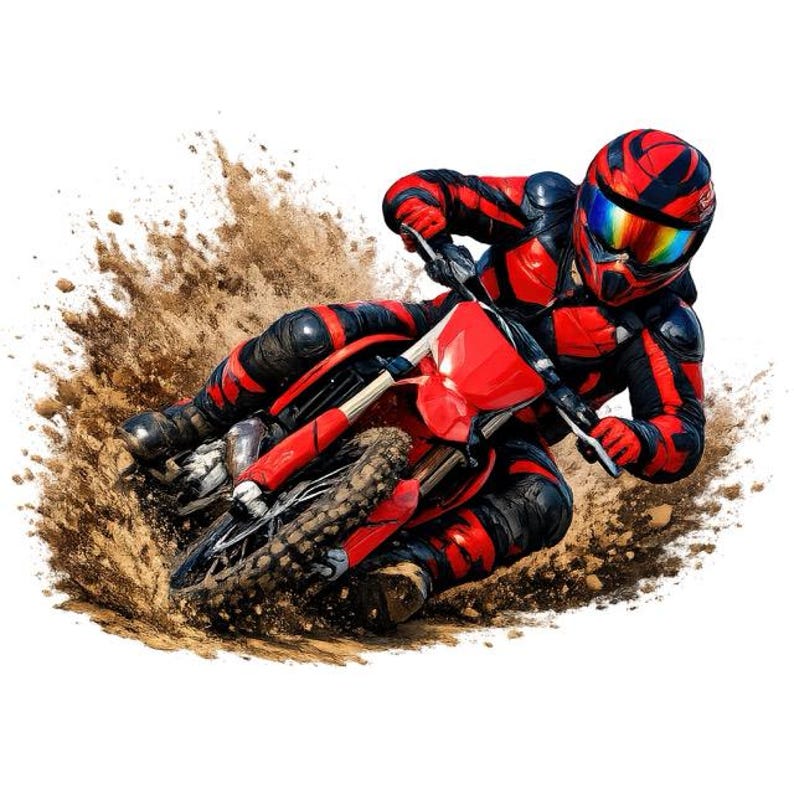 Red Rider Graphics Motocross Clipart: Dirt Bike Rider Graphics, off Road Bike, Digital ...