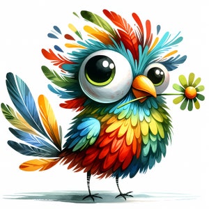 Imágenes prediseñadas de pájaros divertidos / 12 archivos JPG de alta calidad / Paquete de imágenes de pájaros extravagantes / Arte de pájaros peculiar / Arte mural / Imprimibles / Uso comercial