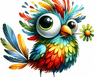 12 Funny Birds Clipart: Whimsical Bird Art, Commercial Use (Digital Download)